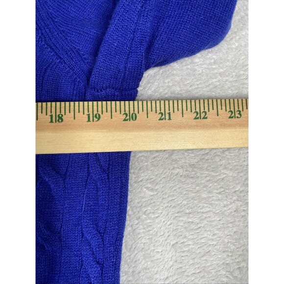Talbots Cable Knit Sweater Women's XL Lambs Wool Royal Blue Fisherman Crewneck - Picture 6 of 8